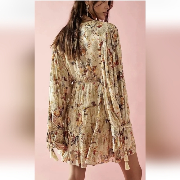 Rococo Sand Cara Mini Dress metallic gold floral free people womens Size large - Picture 15 of 15